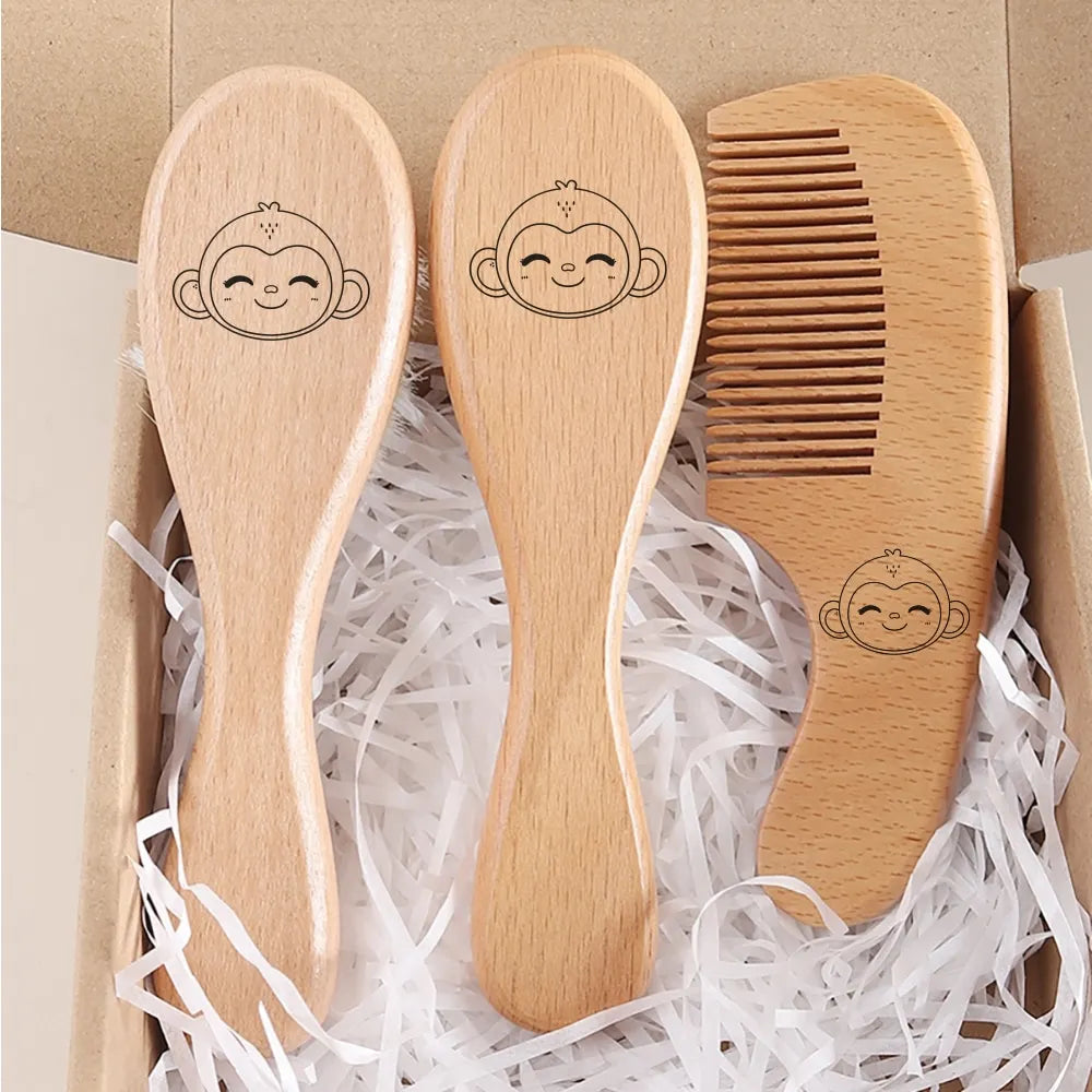 Baby gift set โ hair care set with comb, brush & air cushion brush โ natural beech wood & wool - maternity gift in gift box