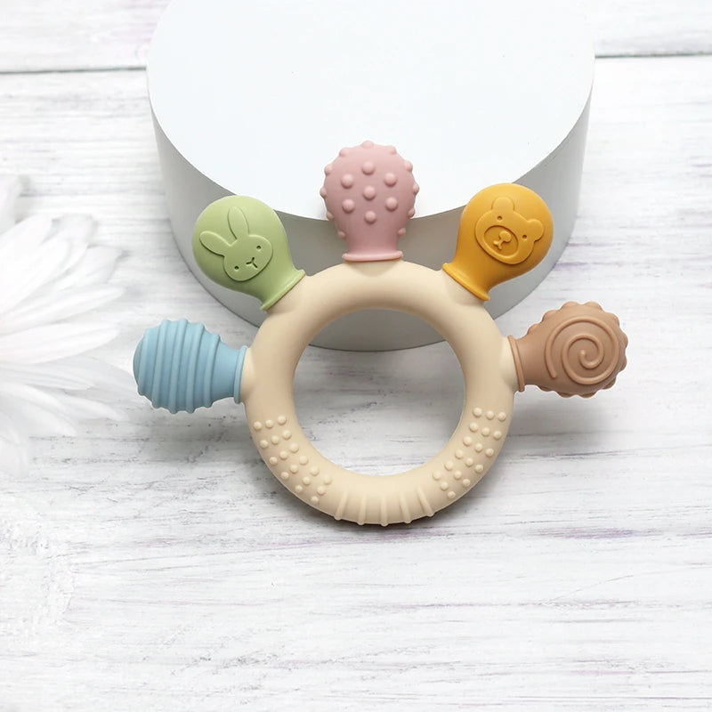 Multicolor Silicone Baby Ring Teether – Sensory Toy for Teething & Gum Relief