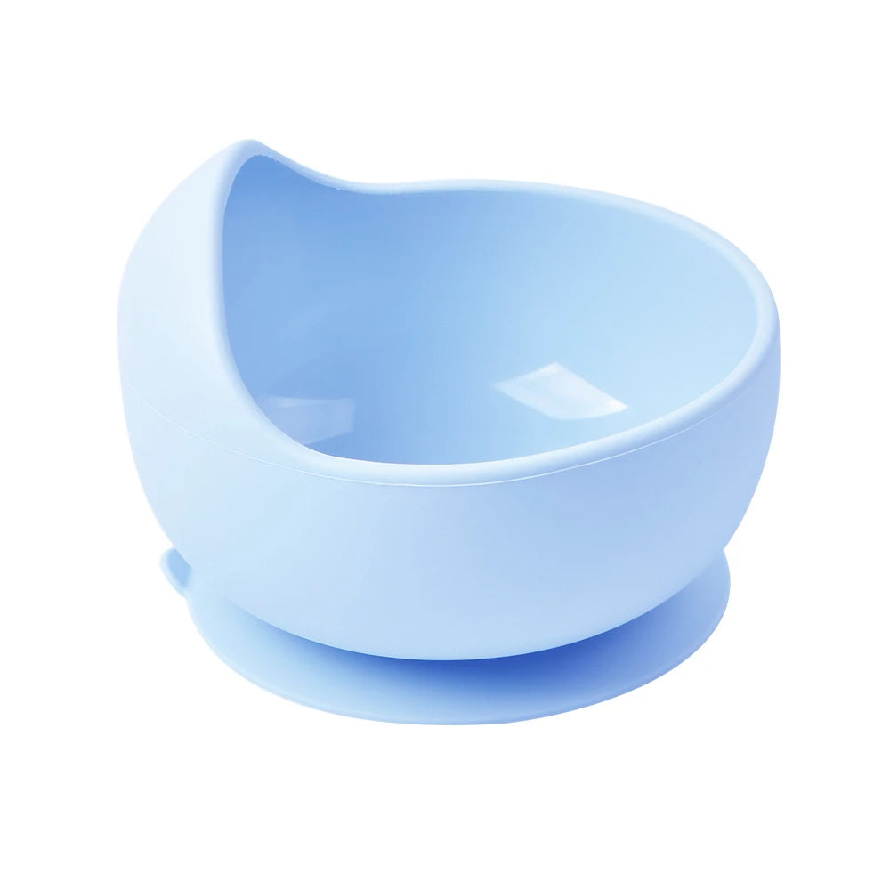 Baby silicone dinner set – plate, bowl, wooden spoon & fork – BPA-free & non-slip