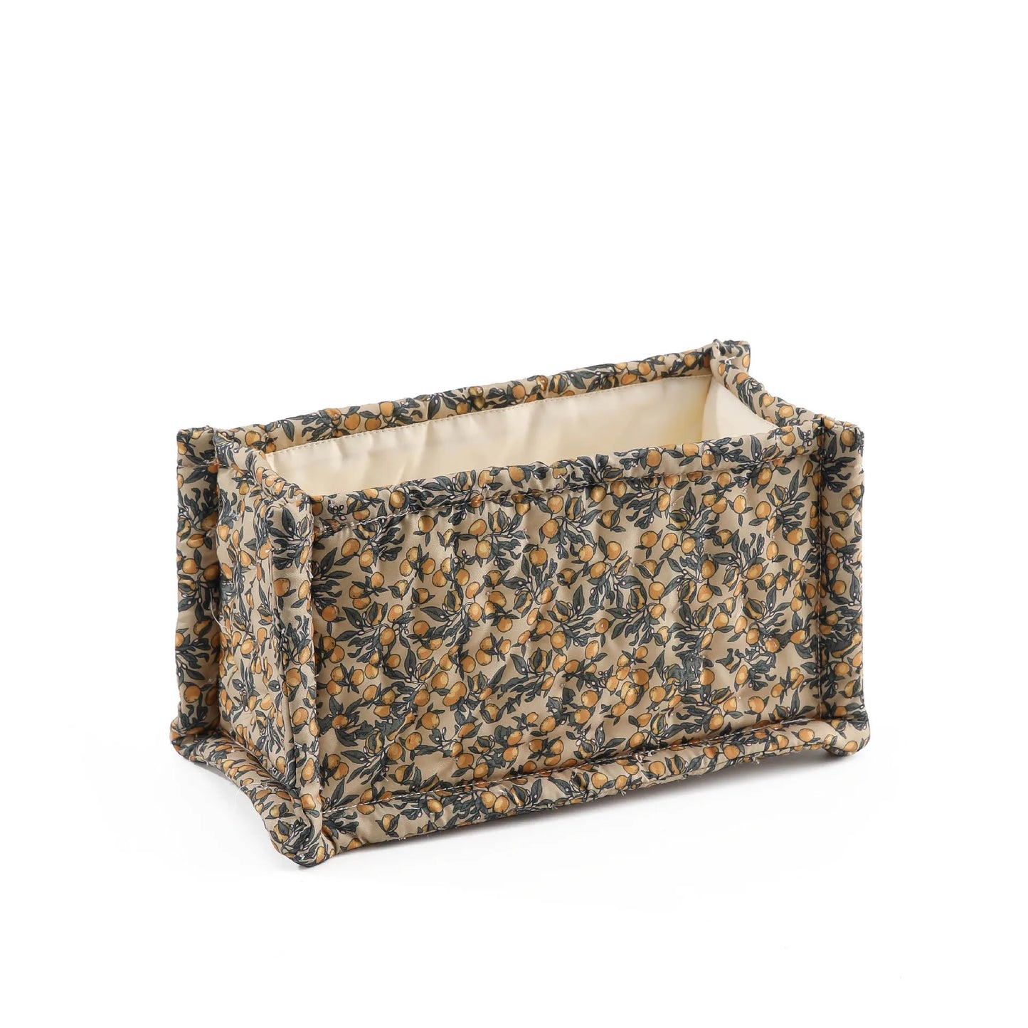 Cotton storage basket with floral print - quilted - multifunctional for diapers, care