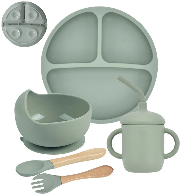 5-Piece Silicone Children's Dinnerware Set - Non-Slip Plate, Bowl, Spoon & Fork - BPA-Free
