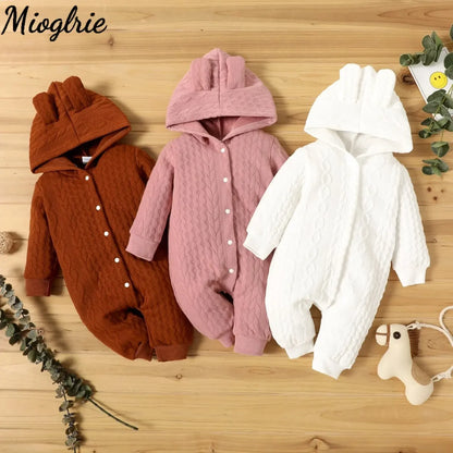 Hooded romper – long sleeves – warm &amp; soft – baby 0–24 months