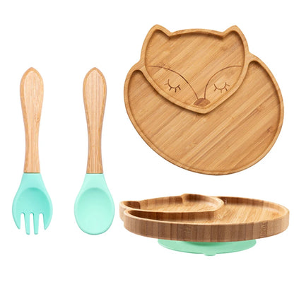 3-piece bamboo children's dinnerware set - plate, bowl &amp; cutlery - with silicone suction cup - sustainable &amp; BPA-free