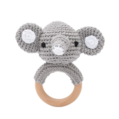 Crocheted baby rattle &amp; wooden teething ring – BPA-free