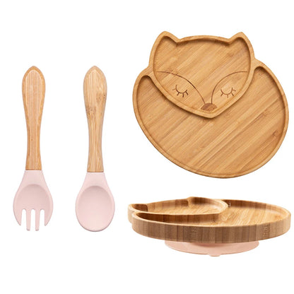 3-piece bamboo children's dinnerware set - plate, bowl &amp; cutlery - with silicone suction cup - sustainable &amp; BPA-free