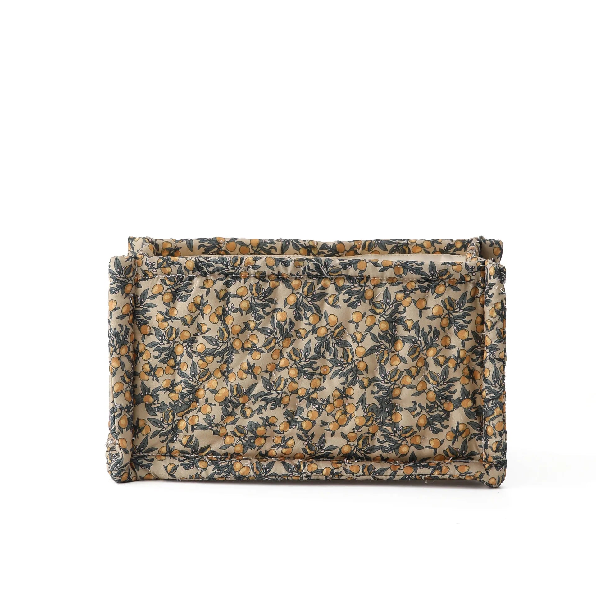 Cotton storage basket with floral print - quilted - multifunctional for diapers, care