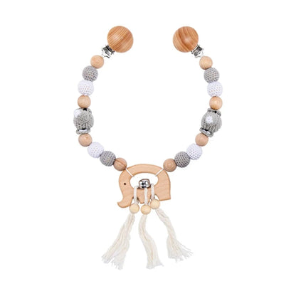 Stroller chain with crocheted beads – wooden rattle &amp; teether for play gym &amp; crib