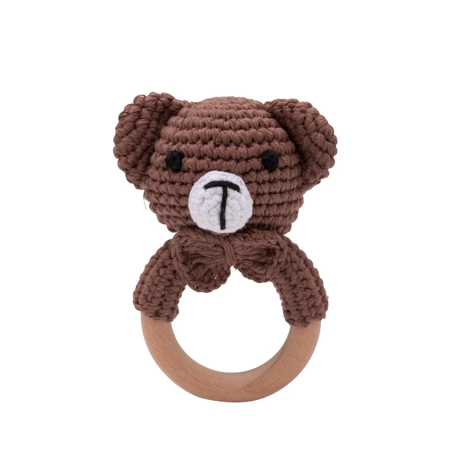 Crocheted baby rattle &amp; wooden teething ring – BPA-free