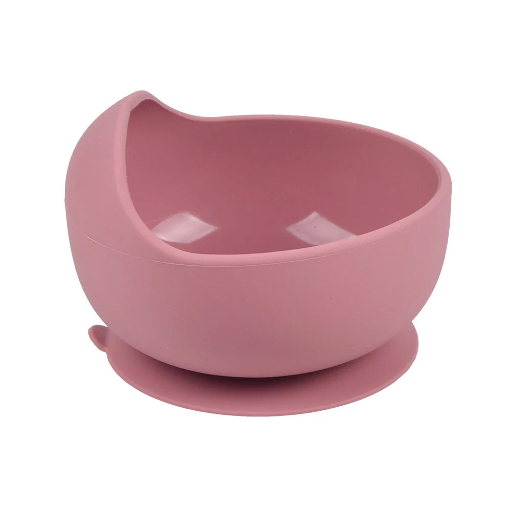 Baby silicone dinner set – plate, bowl, wooden spoon &amp; fork – BPA-free &amp; non-slip