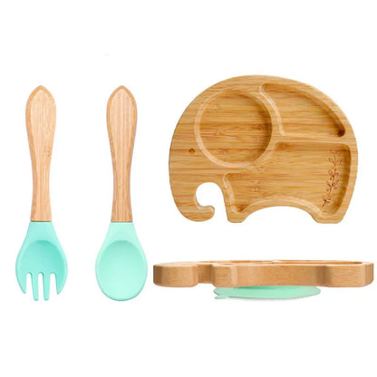 3-piece bamboo children's dinnerware set - plate, bowl &amp; cutlery - with silicone suction cup - sustainable &amp; BPA-free