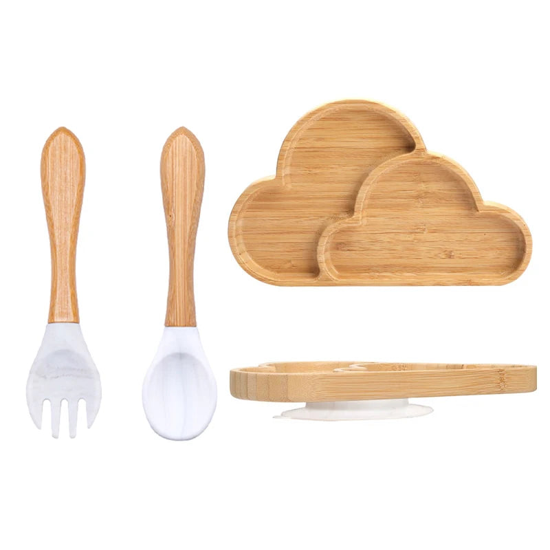 3-piece bamboo children's dinnerware set - plate, bowl &amp; cutlery - with silicone suction cup - sustainable &amp; BPA-free