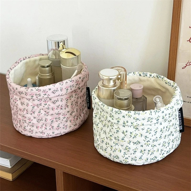Floral print storage basket - for make-up, toiletries or baby items