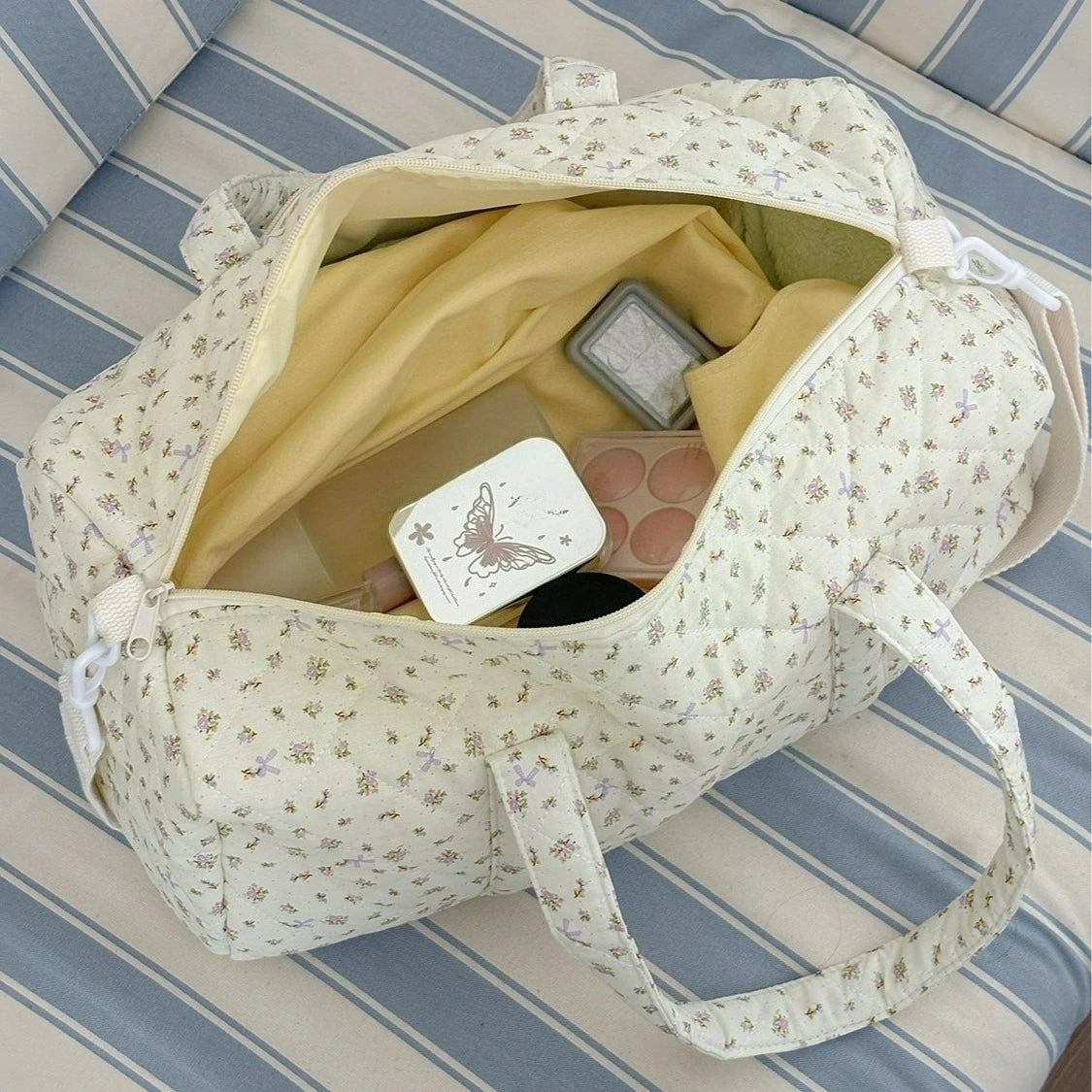 Quilted cotton mommy travel bag – 40x27x22 cm – large capacity – floral print &amp; crossbody