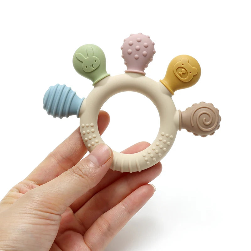 Multicolor Silicone Baby Ring Teether – Sensory Toy for Teething &amp; Gum Relief