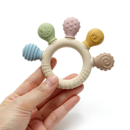 Multicolor Silicone Baby Ring Teether – Sensory Toy for Teething &amp; Gum Relief