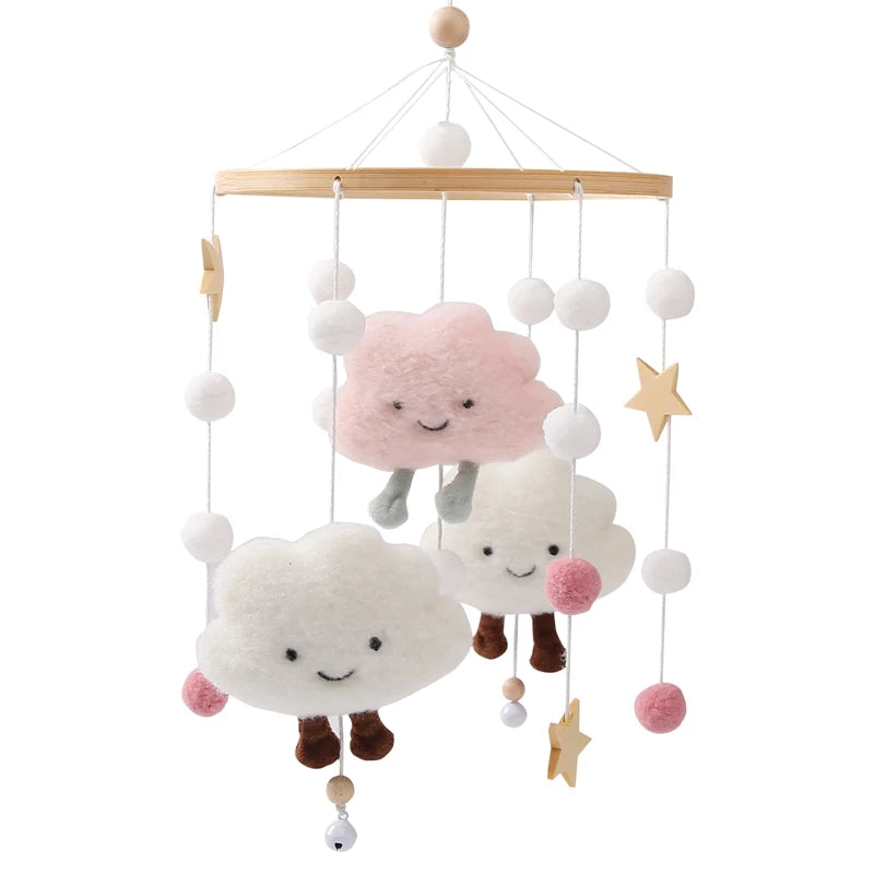 Wooden mobile – with bunnies and playful figures – for a crib or dresser