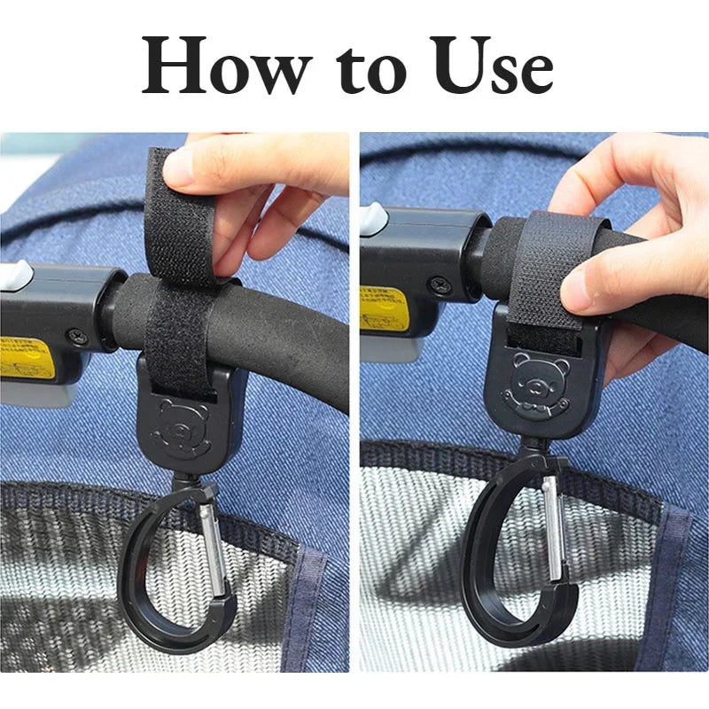 Swivel stroller hooks – universal bag carriers – sturdy hanging hooks for buggies and strollers