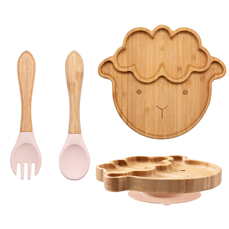 3-piece bamboo children's dinnerware set - plate, bowl &amp; cutlery - with silicone suction cup - sustainable &amp; BPA-free
