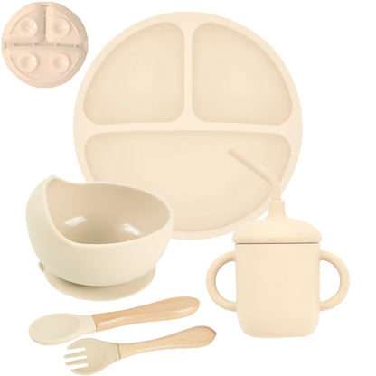 5-Piece Silicone Children's Dinnerware Set - Non-Slip Plate, Bowl, Spoon &amp; Fork - BPA-Free