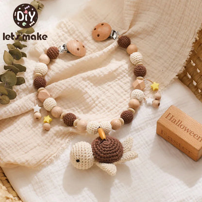 Wooden baby gym or stroller hanger – crocheted animals &amp; beads