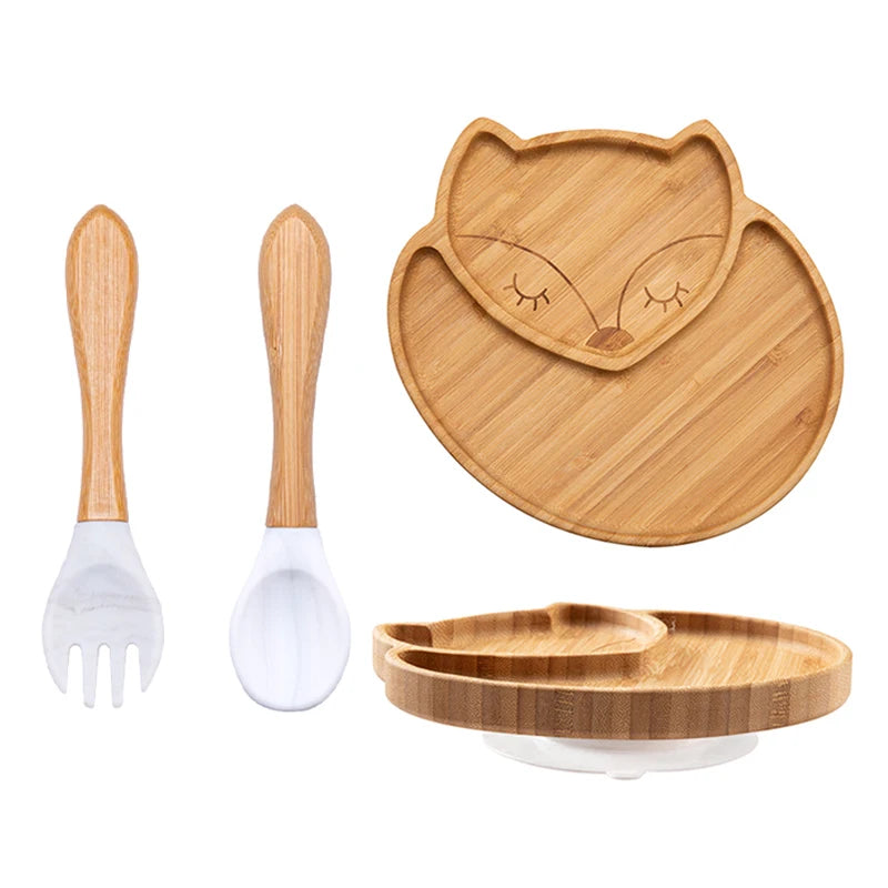 3-piece bamboo children's dinnerware set - plate, bowl &amp; cutlery - with silicone suction cup - sustainable &amp; BPA-free
