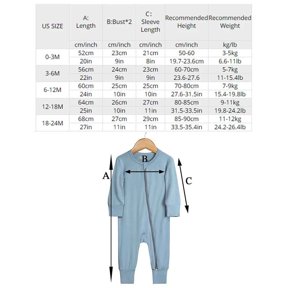 Babygrow - Bamboo with zipper - breathable &amp; unisex 0–24 months 