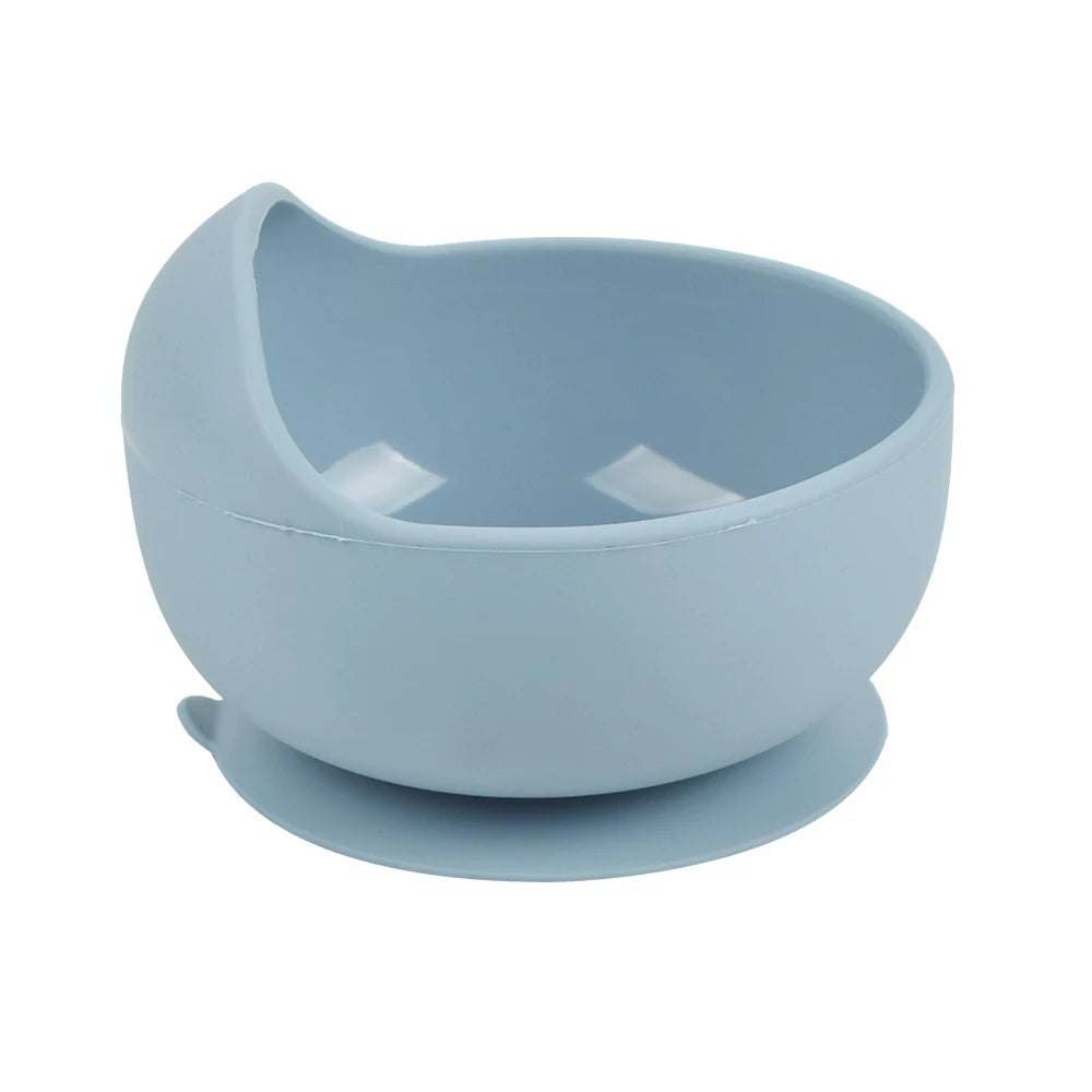 Baby silicone dinner set – plate, bowl, wooden spoon &amp; fork – BPA-free &amp; non-slip