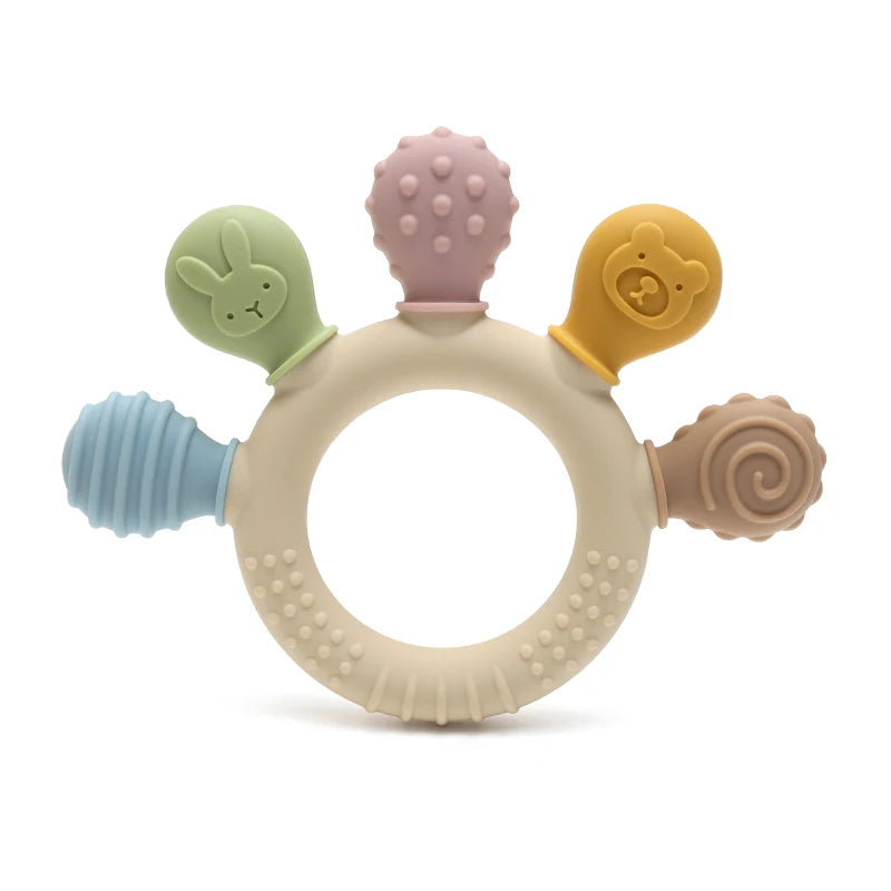 Multicolor Silicone Baby Ring Teether – Sensory Toy for Teething &amp; Gum Relief