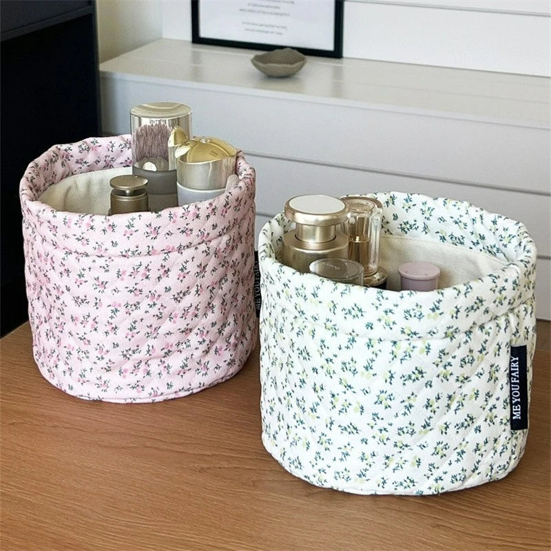 Floral print storage basket - for make-up, toiletries or baby items