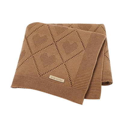 Knitted baby blanket cotton with hearts – 90x70 cm – for crib, stroller &amp; swaddle