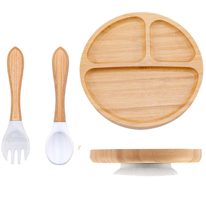 3-piece bamboo children's dinnerware set - plate, bowl &amp; cutlery - with silicone suction cup - sustainable &amp; BPA-free