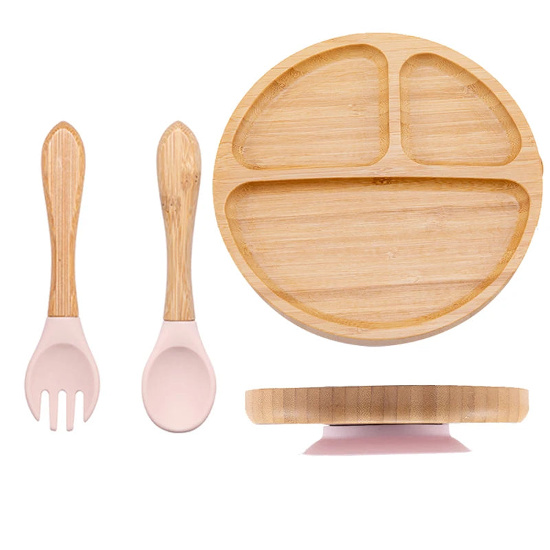 3-piece bamboo children's dinnerware set - plate, bowl &amp; cutlery - with silicone suction cup - sustainable &amp; BPA-free
