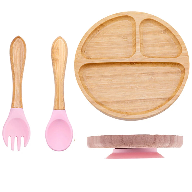 3-piece bamboo children's dinnerware set - plate, bowl &amp; cutlery - with silicone suction cup - sustainable &amp; BPA-free