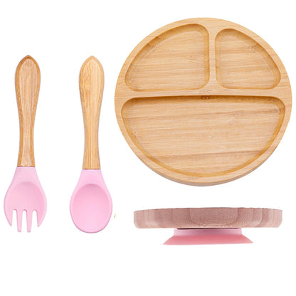 3-piece bamboo children's dinnerware set - plate, bowl &amp; cutlery - with silicone suction cup - sustainable &amp; BPA-free