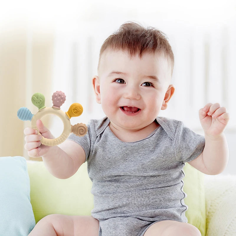 Multicolor Silicone Baby Ring Teether – Sensory Toy for Teething &amp; Gum Relief