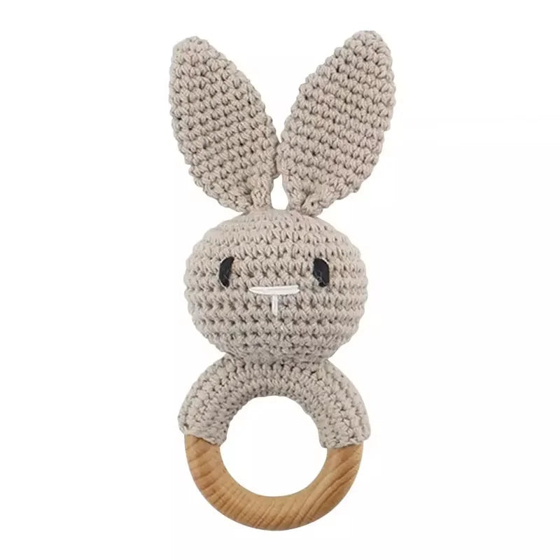 Crocheted baby rattle &amp; wooden teething ring – BPA-free