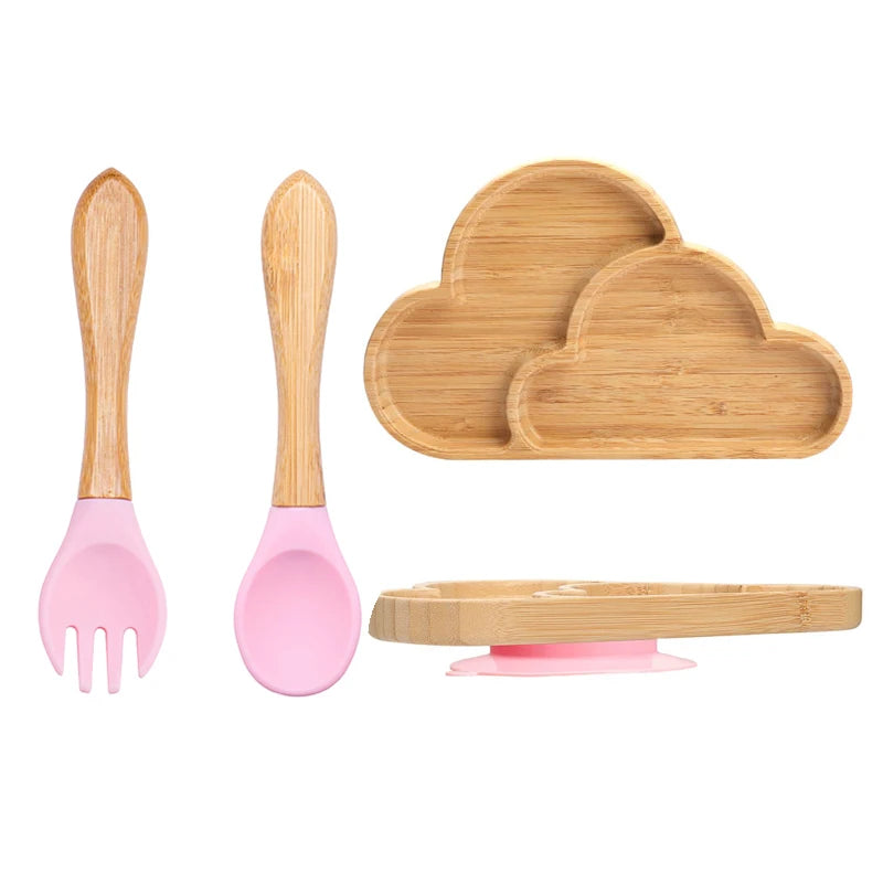 3-piece bamboo children's dinnerware set - plate, bowl &amp; cutlery - with silicone suction cup - sustainable &amp; BPA-free