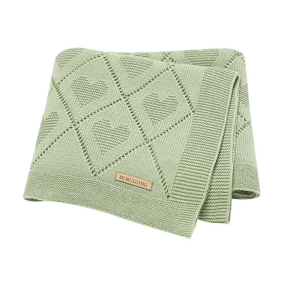Knitted baby blanket cotton with hearts – 90x70 cm – for crib, stroller &amp; swaddle