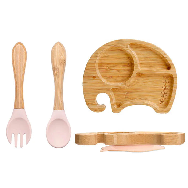 3-piece bamboo children's dinnerware set - plate, bowl &amp; cutlery - with silicone suction cup - sustainable &amp; BPA-free