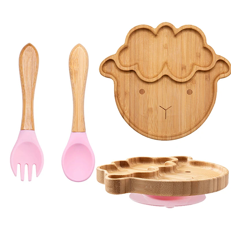 3-piece bamboo children's dinnerware set - plate, bowl &amp; cutlery - with silicone suction cup - sustainable &amp; BPA-free