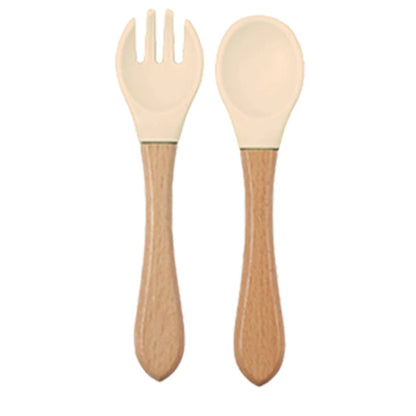 Baby silicone dinner set – plate, bowl, wooden spoon &amp; fork – BPA-free &amp; non-slip