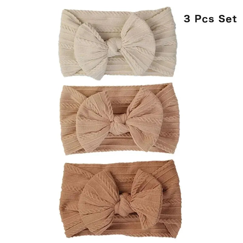3-piece baby headband set – solid color – soft nylon bows – newborn &amp; toddler