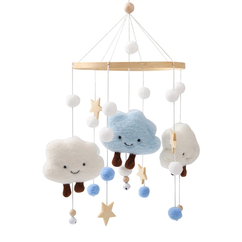 Wooden mobile – with bunnies and playful figures – for a crib or dresser
