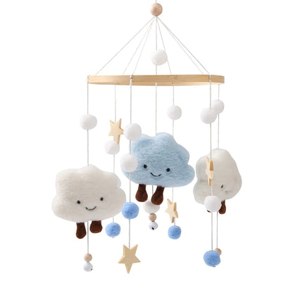 Wooden mobile – with bunnies and playful figures – for a crib or dresser