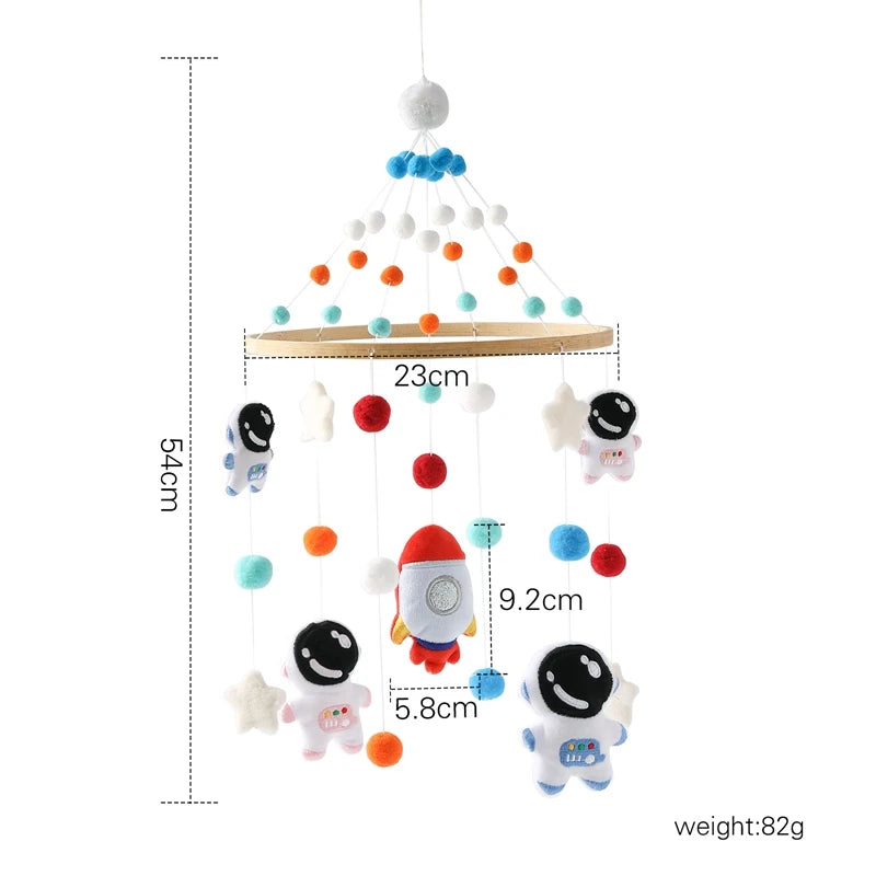 Wooden mobile – with bunnies and playful figures – for a crib or dresser