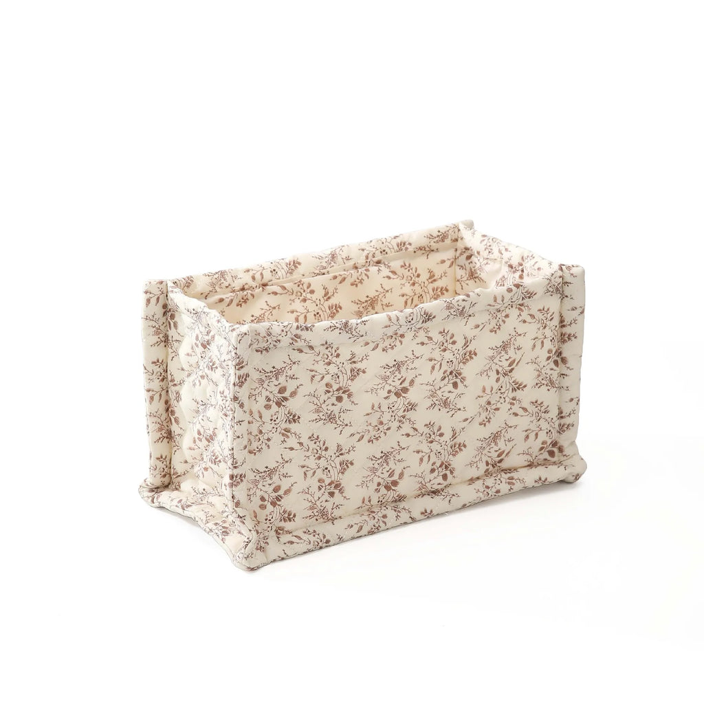 Cotton storage basket with floral print - quilted - multifunctional for diapers, care