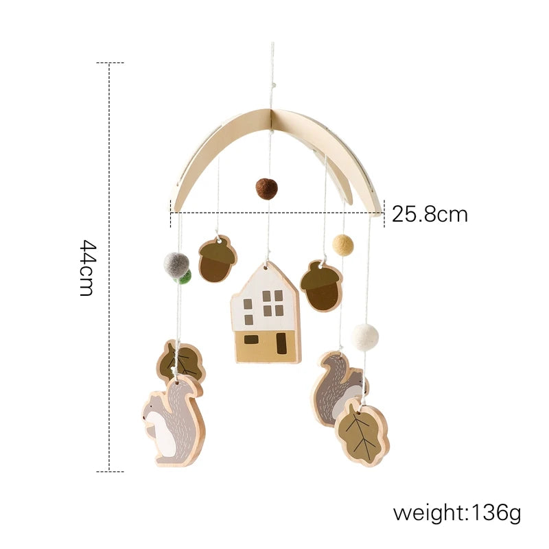 Wooden mobile – with bunnies and playful figures – for a crib or dresser