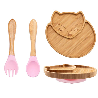 3-piece bamboo children's dinnerware set - plate, bowl &amp; cutlery - with silicone suction cup - sustainable &amp; BPA-free