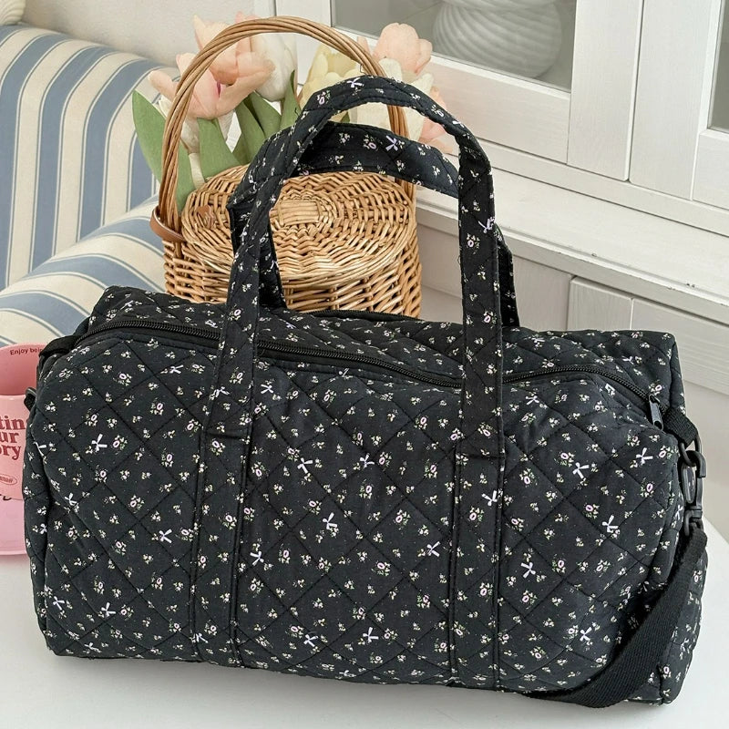 Quilted cotton mommy travel bag – 40x27x22 cm – large capacity – floral print &amp; crossbody