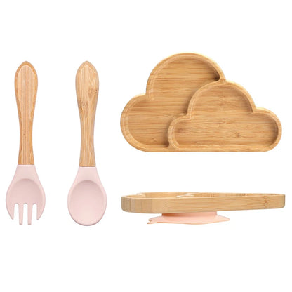 3-piece bamboo children's dinnerware set - plate, bowl &amp; cutlery - with silicone suction cup - sustainable &amp; BPA-free